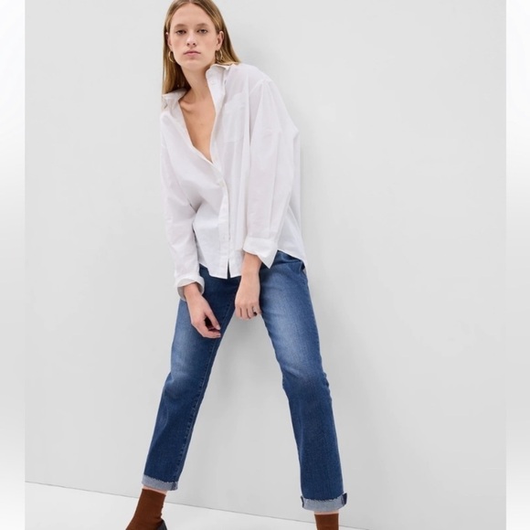 GAP Denim Girlfriend Dark Indigo Mid-Rise Tapered Leg Denim Jeans - Picture 1 of 14